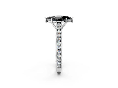 White gold Fancy Black Marquise Cut Cut Pave Band Milgrain Solitaire Ring_2