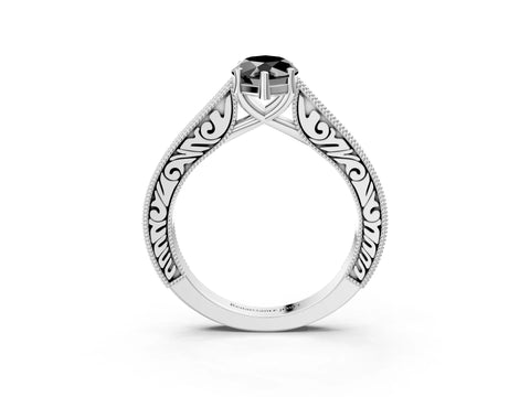 White gold Fancy Black Marquise Cut Cut Pave Band Milgrain Solitaire Ring_3