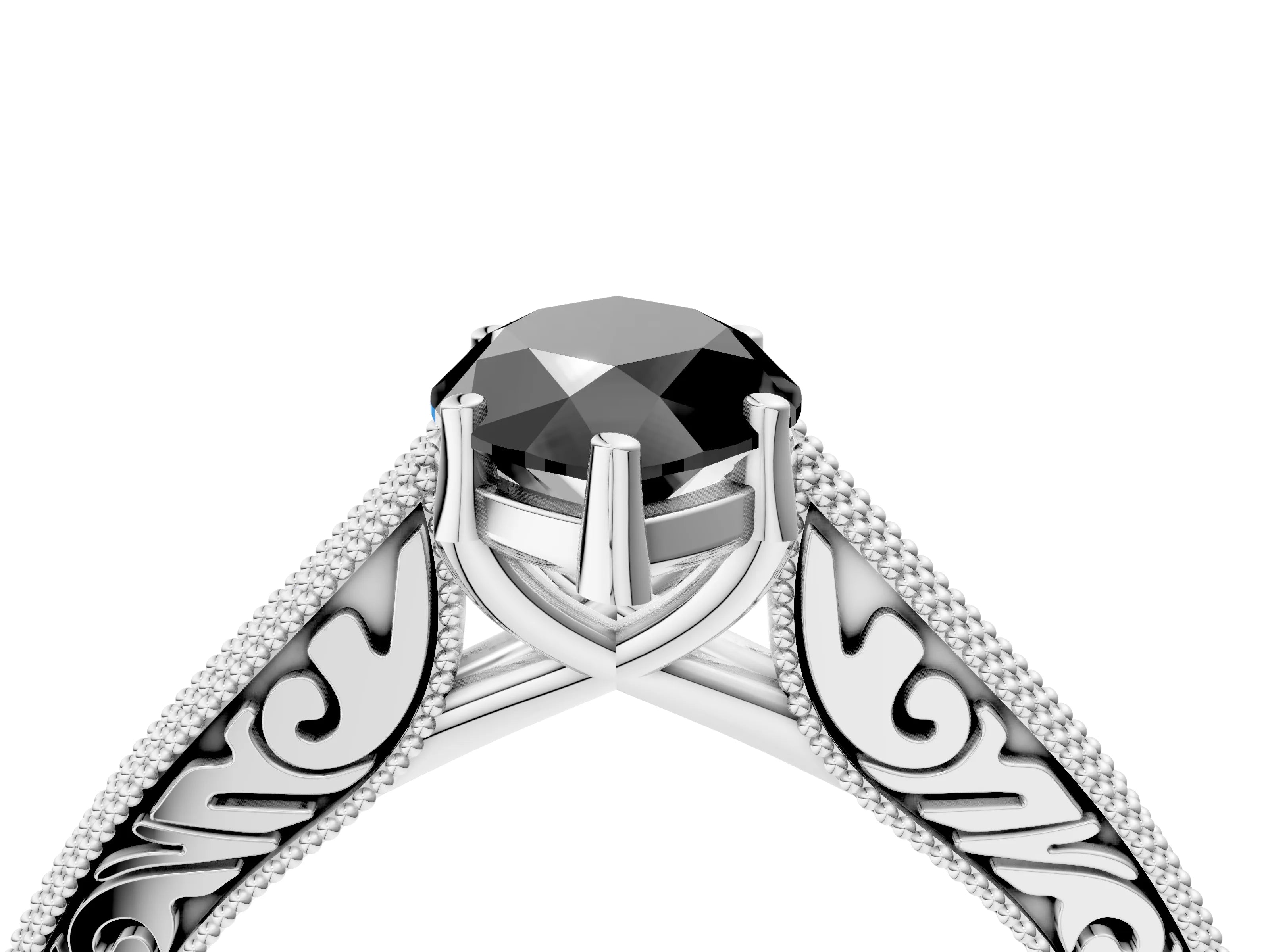 White gold Fancy Black Marquise Cut Cut Pave Band Milgrain Solitaire Ring_4