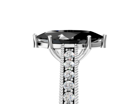 White gold Fancy Black Marquise Cut Cut Pave Band Milgrain Solitaire Ring_5