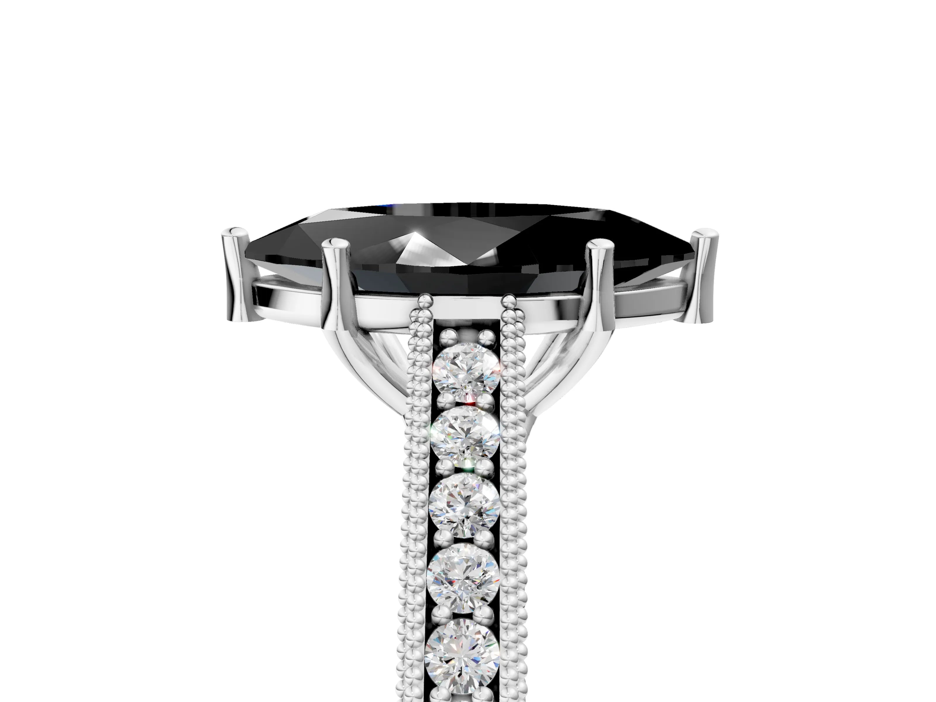 White gold Fancy Black Marquise Cut Cut Pave Band Milgrain Solitaire Ring_5