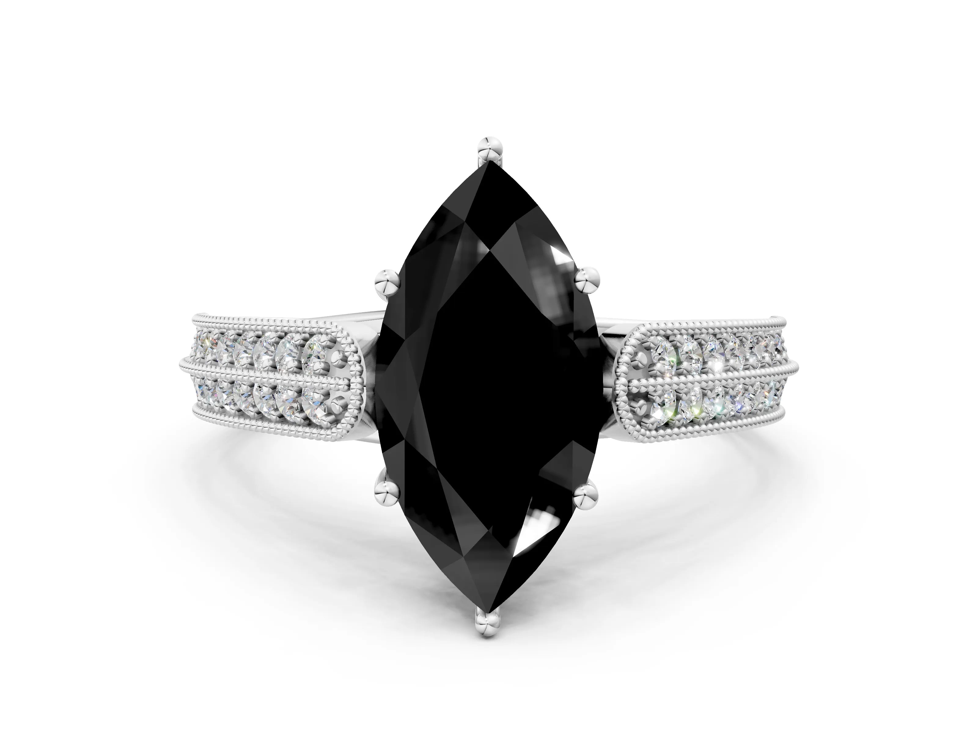 White gold Fancy Black Marquise Cut Cut Pave Split Shank Engagement Ring with Four-Prong Setting_10