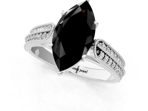 White gold Fancy Black Marquise Cut Cut Pave Split Shank Engagement Ring with Four-Prong Setting_11