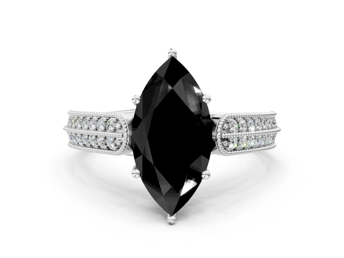 White gold Fancy Black Marquise Cut Cut Pave Split Shank Engagement Ring with Four-Prong Setting_12