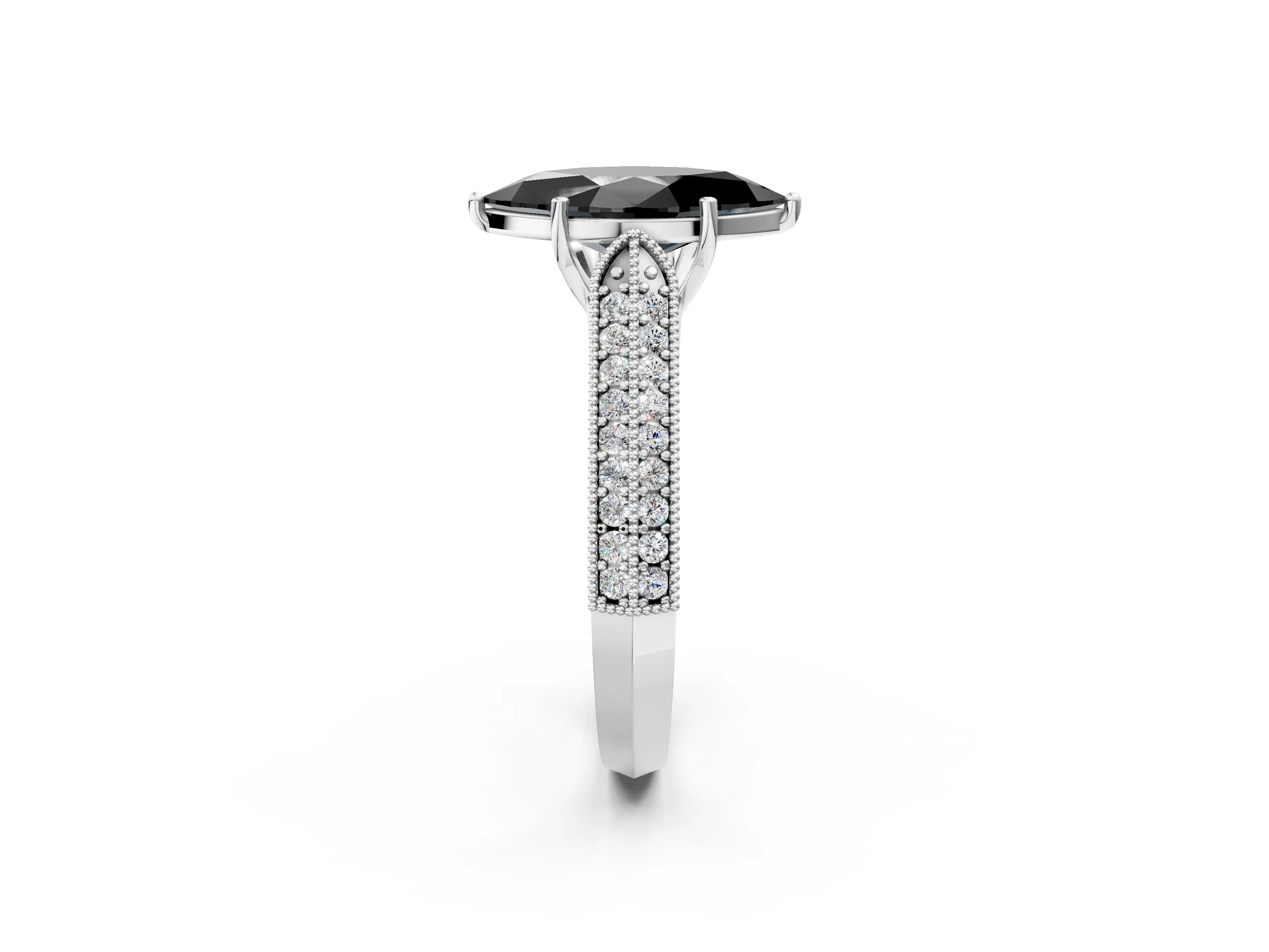 White gold Fancy Black Marquise Cut Cut Pave Split Shank Engagement Ring with Four-Prong Setting_2