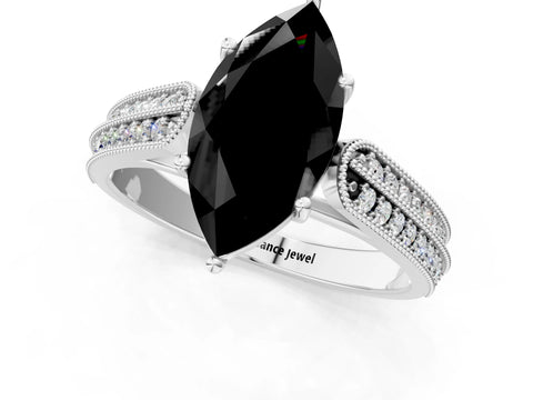 White gold Fancy Black Marquise Cut Cut Pave Split Shank Engagement Ring with Four-Prong Setting_43