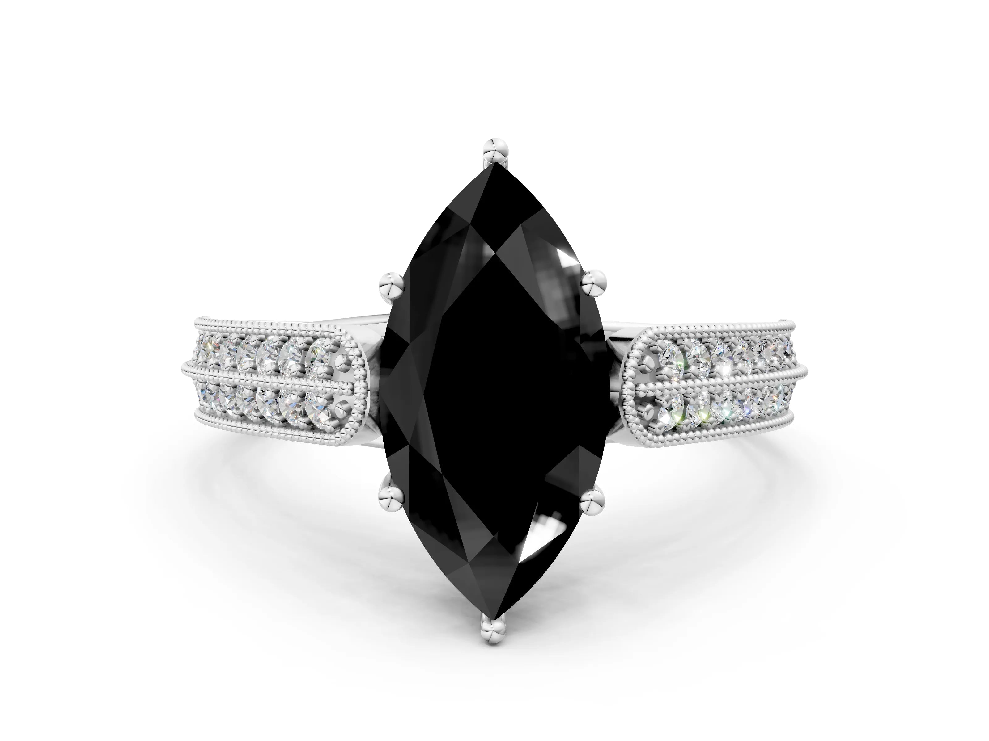 White gold Fancy Black Marquise Cut Cut Pave Split Shank Engagement Ring with Four-Prong Setting_46