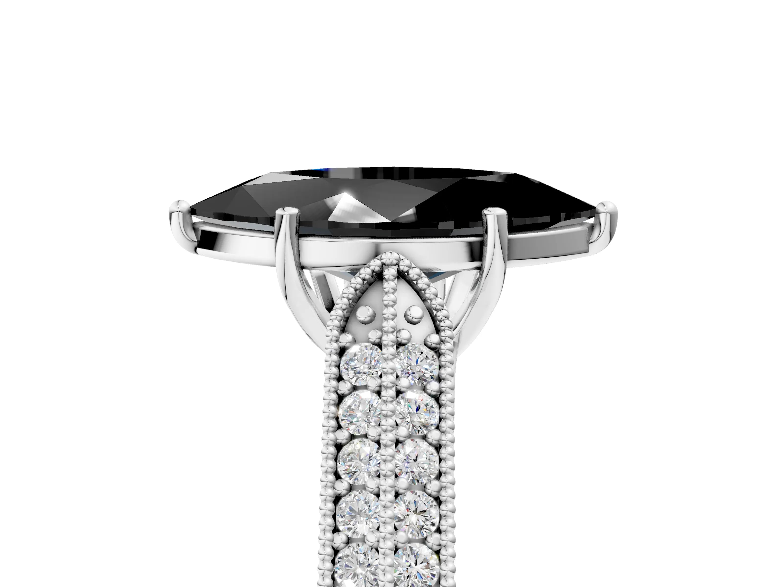White gold Fancy Black Marquise Cut Cut Pave Split Shank Engagement Ring with Four-Prong Setting_47
