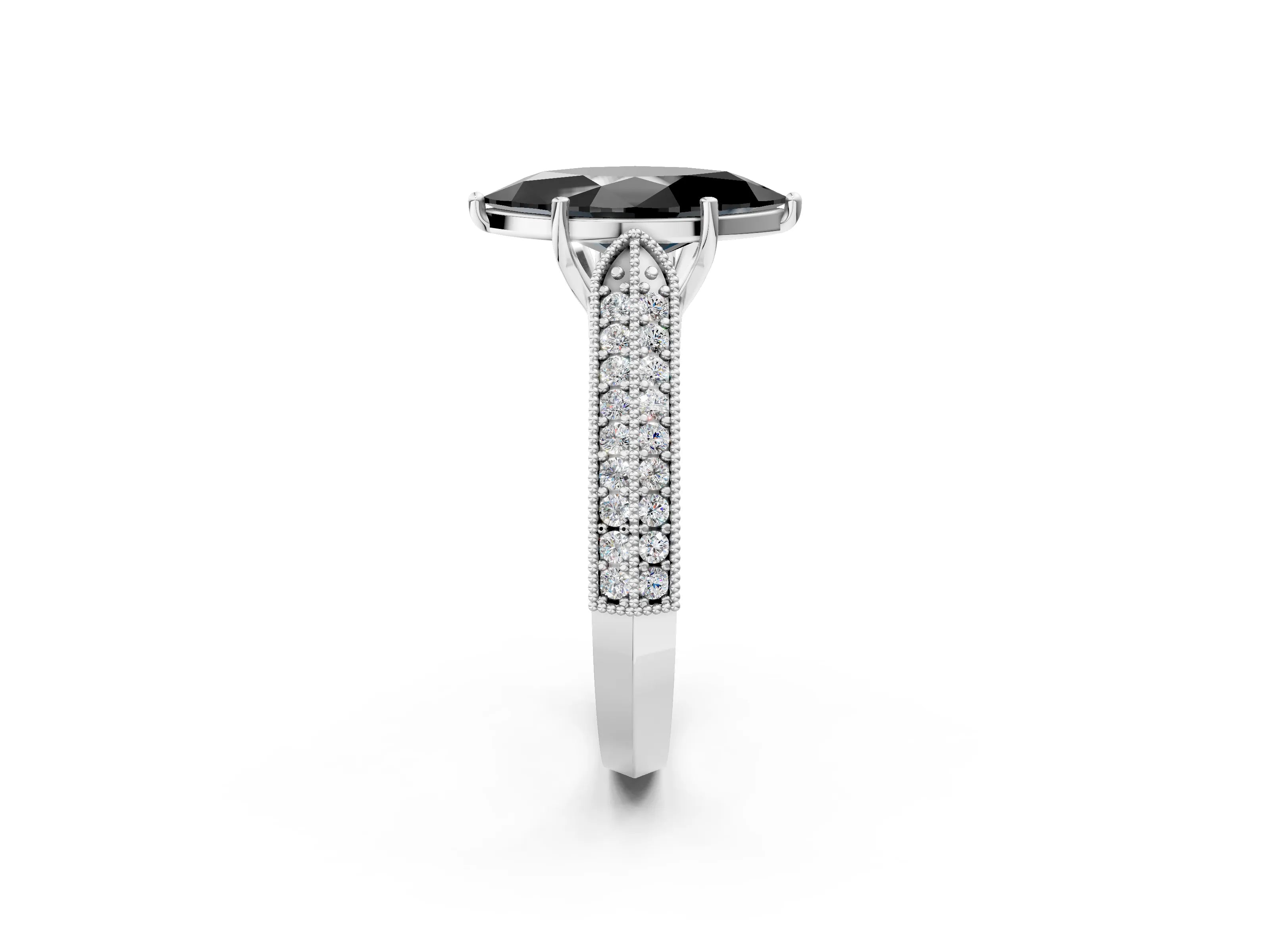 White gold Fancy Black Marquise Cut Cut Pave Split Shank Engagement Ring with Four-Prong Setting_48