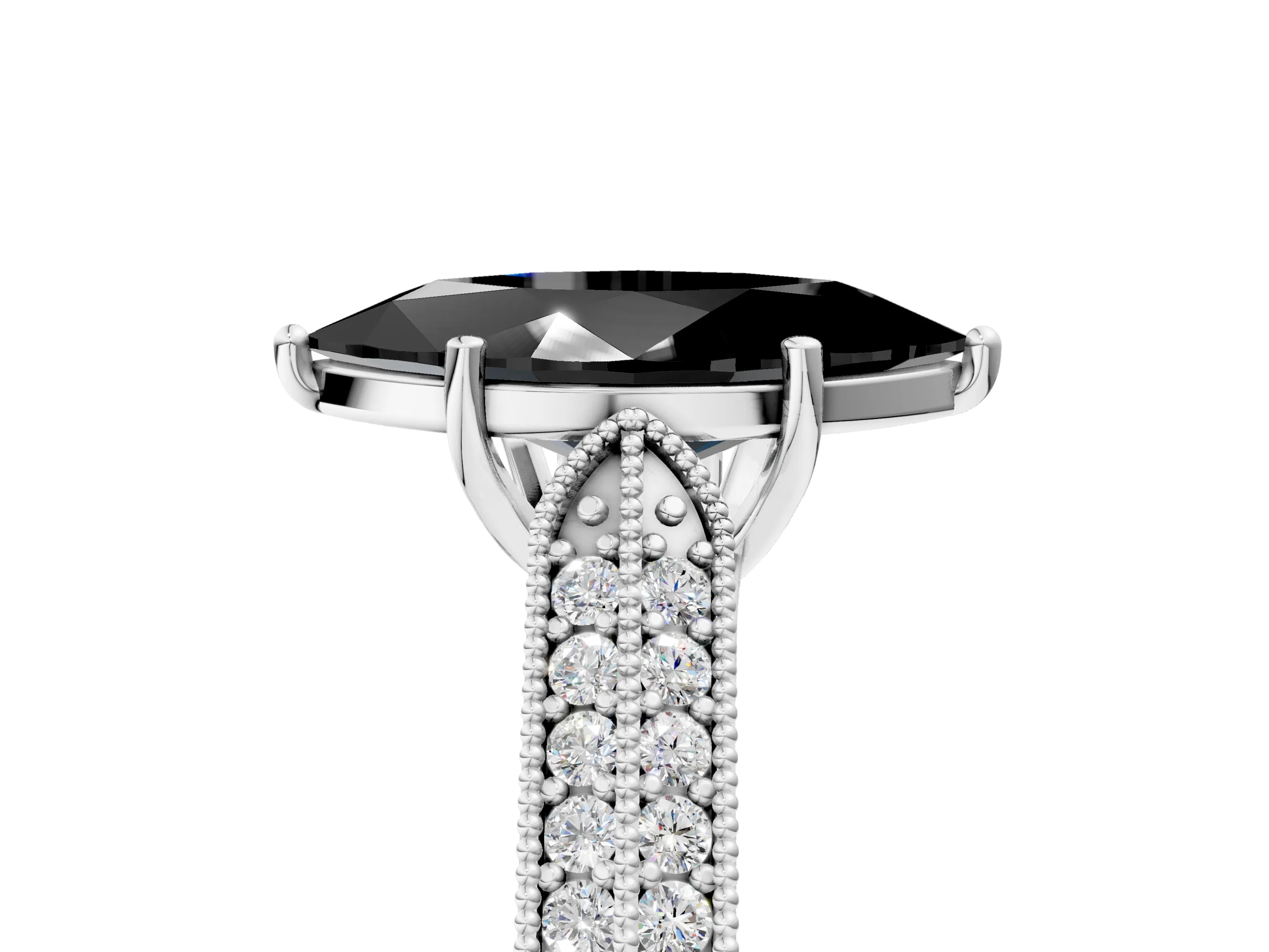 White gold Fancy Black Marquise Cut Cut Pave Split Shank Engagement Ring with Four-Prong Setting_5