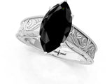 White gold Fancy Black Marquise Cut Cut Solitaire Engraved Band with Four-Prong Setting_1