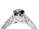 White gold Fancy Black Marquise Cut Cut Solitaire Engraved Band with Four-Prong Setting_4