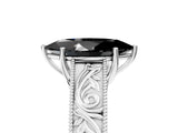 White gold Fancy Black Marquise Cut Cut Solitaire Engraved Band with Four-Prong Setting_5