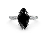White gold Fancy Black Marquise Cut Diamond Brilliant Solitaire Ring with Pavé Band and Four-Prong Setting_12