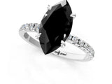 White gold Fancy Black Marquise Cut Diamond Brilliant Solitaire Ring with Pavé Band and Four-Prong Setting_13