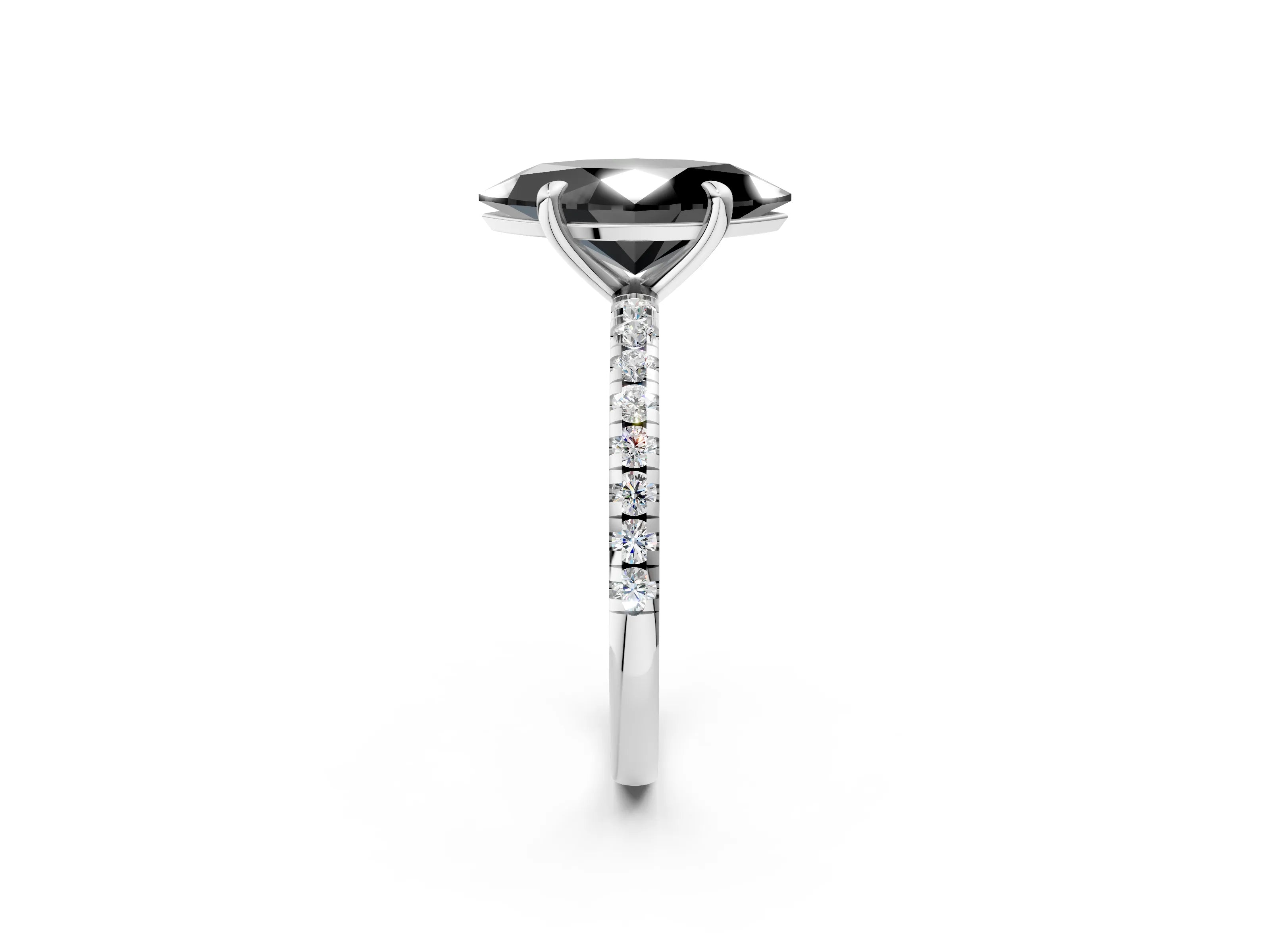 White gold Fancy Black Marquise Cut Diamond Brilliant Solitaire Ring with Pavé Band and Four-Prong Setting_2