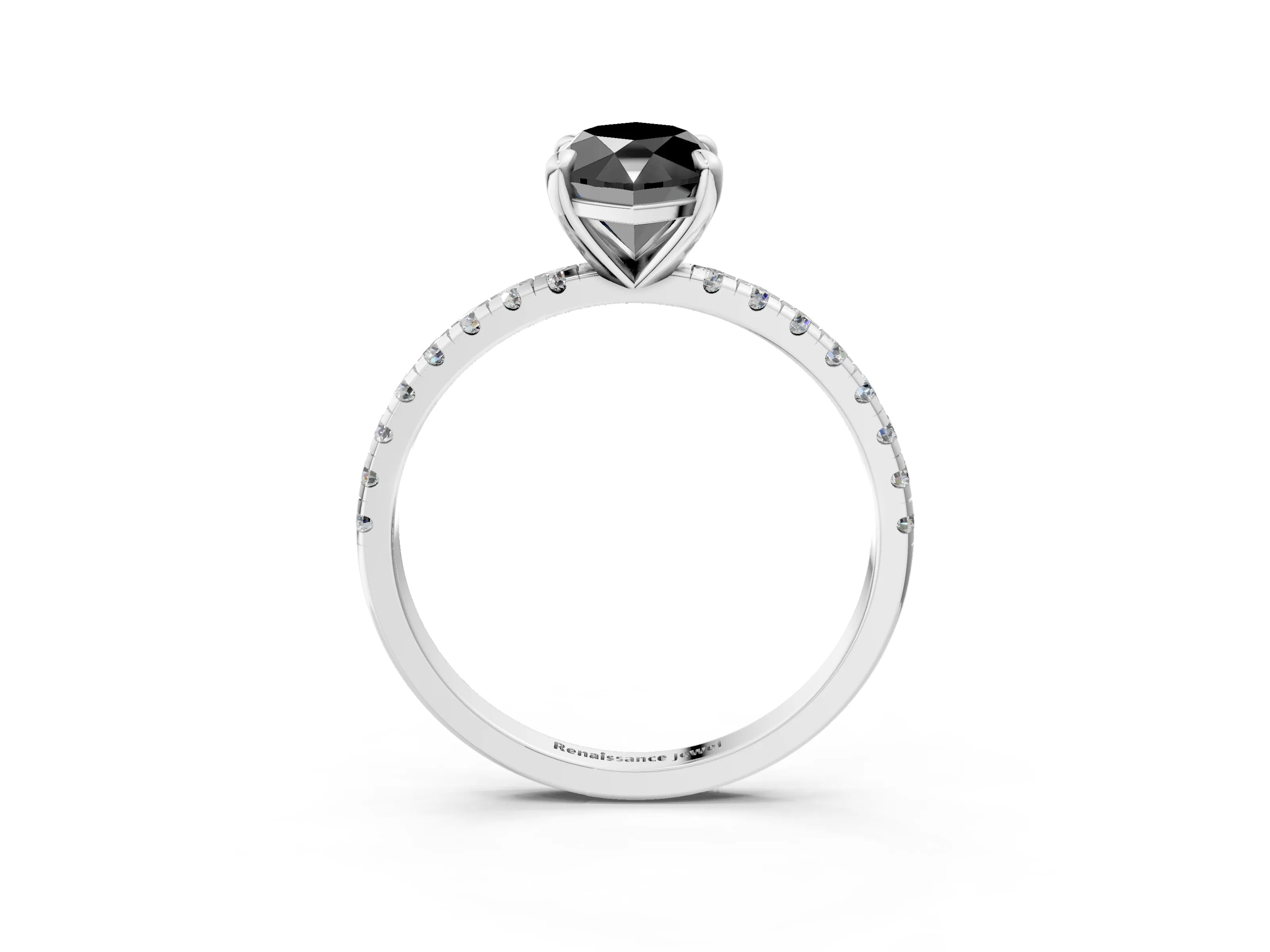 White gold Fancy Black Marquise Cut Diamond Brilliant Solitaire Ring with Pavé Band and Four-Prong Setting_3