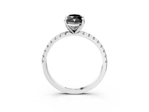 White gold Fancy Black Marquise Cut Diamond Brilliant Solitaire Ring with Pavé Band and Four-Prong Setting_3