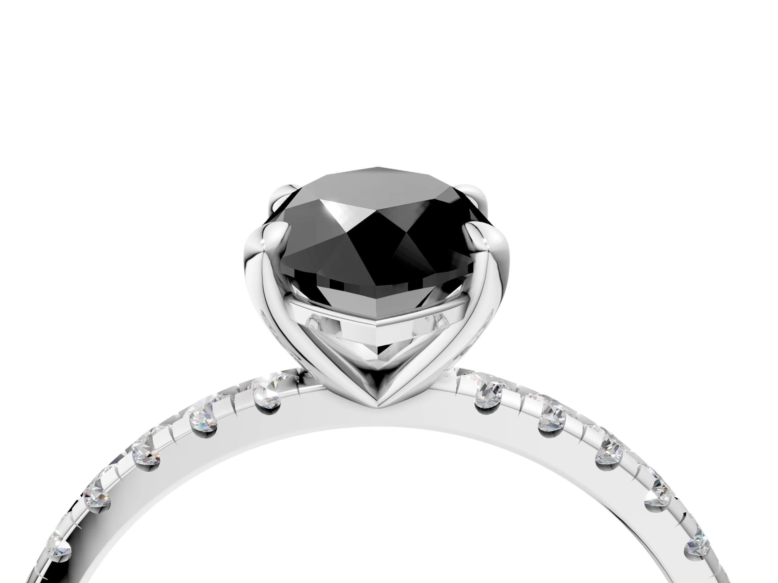 White gold Fancy Black Marquise Cut Diamond Brilliant Solitaire Ring with Pavé Band and Four-Prong Setting_4