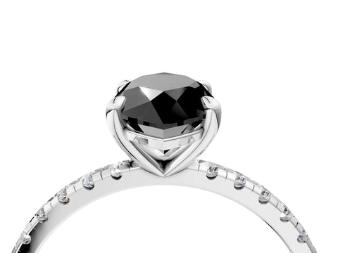 White gold Fancy Black Marquise Cut Diamond Brilliant Solitaire Ring with Pavé Band and Four-Prong Setting_4