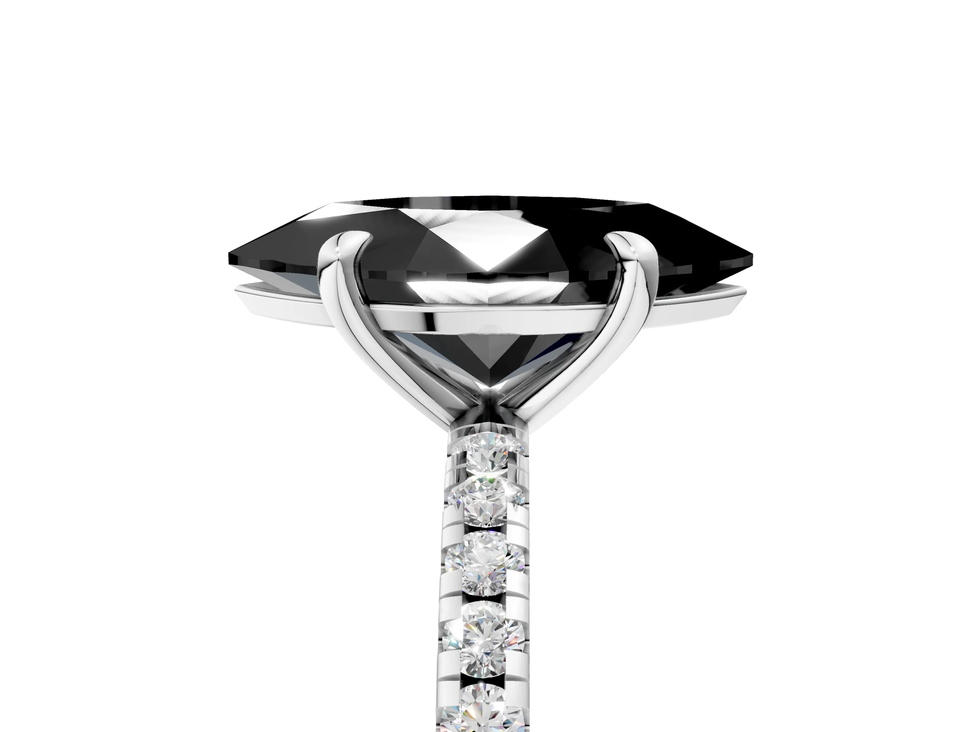 White gold Fancy Black Marquise Cut Diamond Brilliant Solitaire Ring with Pavé Band and Four-Prong Setting_5