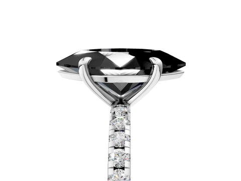White gold Fancy Black Marquise Cut Diamond Brilliant Solitaire Ring with Pavé Band and Four-Prong Setting_5