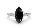 White gold Fancy Black Marquise Cut Diamond Cathedral Solitaire Ring with Round  Pavé Band_42