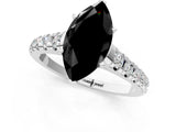White gold Fancy Black Marquise Cut Diamond Cathedral Solitaire Ring with Round  Pavé Band_43
