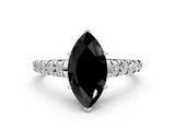 White gold Fancy Black Marquise Cut Diamond Cathedral Solitaire Ring with Round  Pavé Band_60