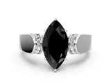 White gold Fancy Black Marquise Cut Diamond Channel Set Solitaire Ring with Four-Prong Setting_12