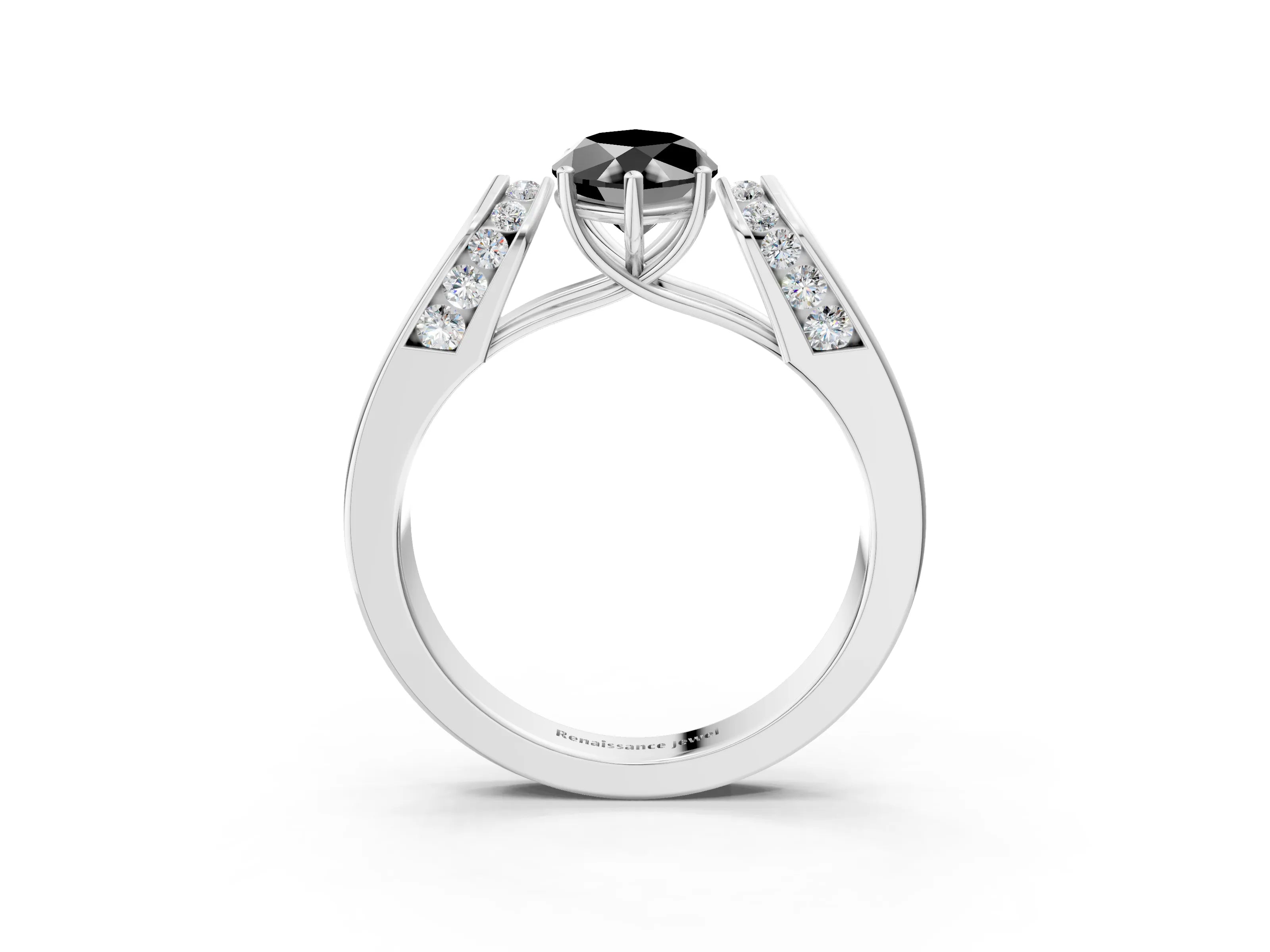 White gold Fancy Black Marquise Cut Diamond Channel Set Solitaire Ring with Four-Prong Setting_15