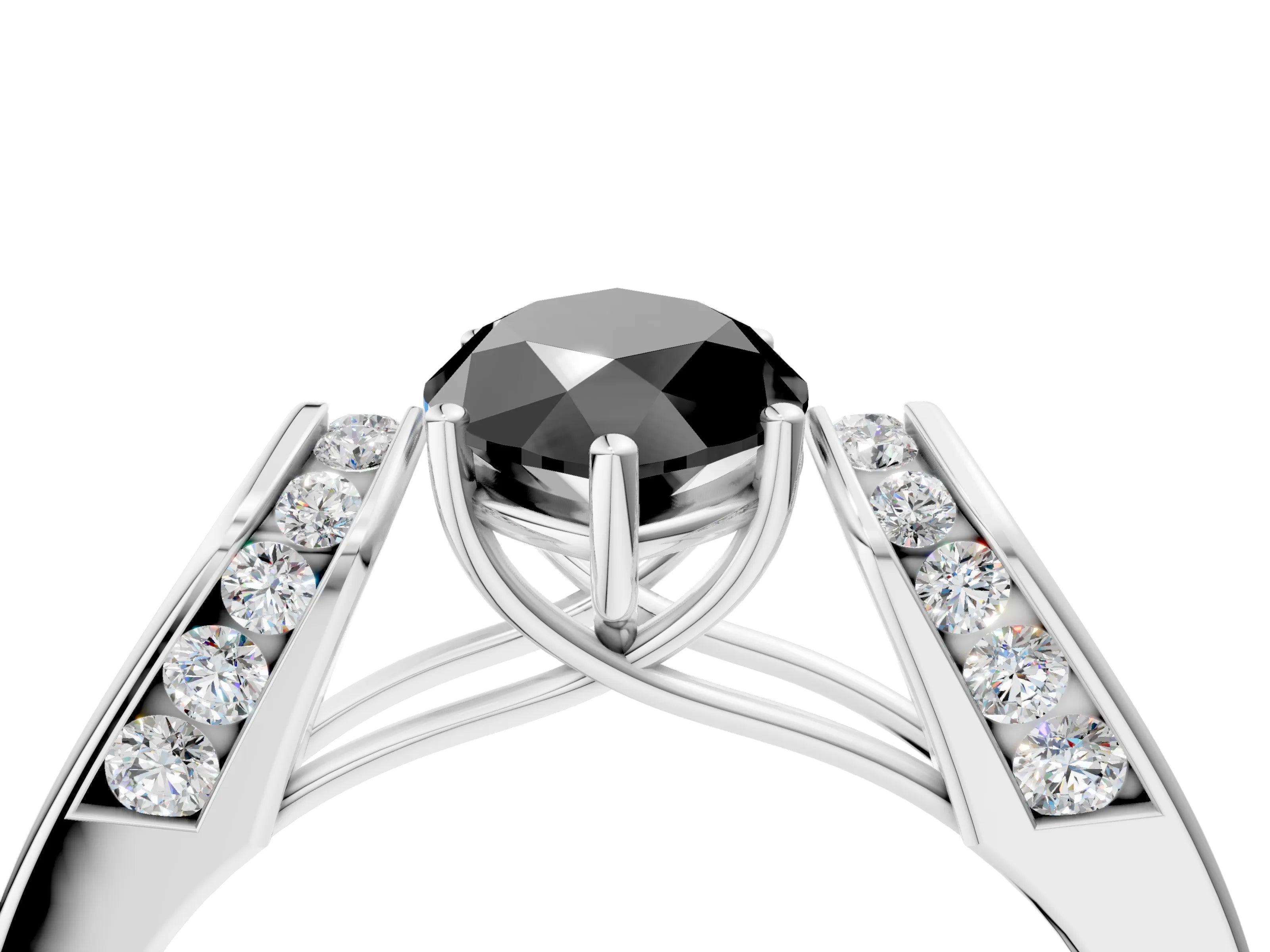 White gold Fancy Black Marquise Cut Diamond Channel Set Solitaire Ring with Four-Prong Setting_16