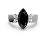 White gold Fancy Black Marquise Cut Diamond Channel Set Solitaire Ring with Four-Prong Setting_24