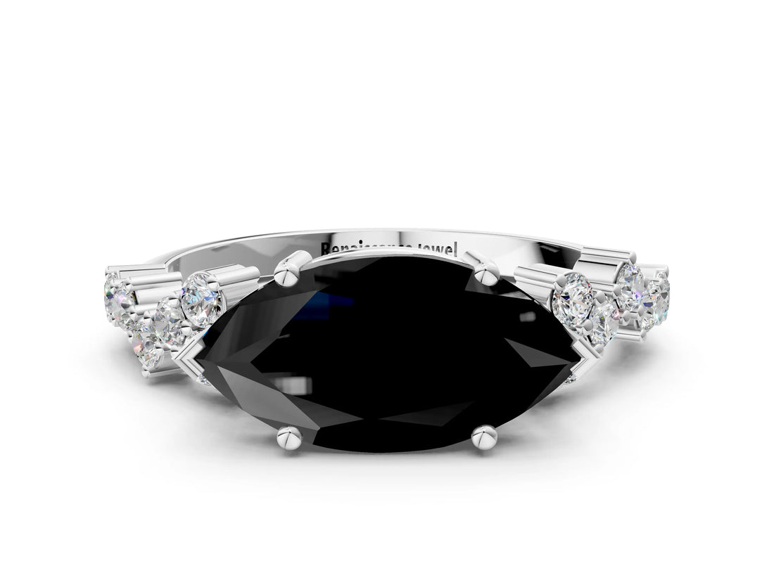 White gold Fancy Black Marquise Cut Diamond Cluster Pavé Band with Four-Prong Setting_12