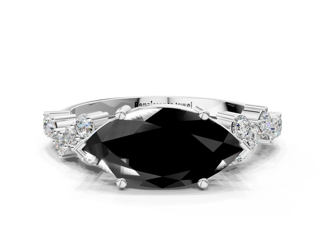 White gold Fancy Black Marquise Cut Diamond Cluster Pavé Band with Four-Prong Setting_3