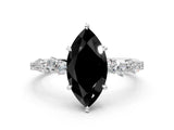 White gold Fancy Black Marquise Cut Diamond Cluster Side Stone Solitaire Ring with Prong Setting_48
