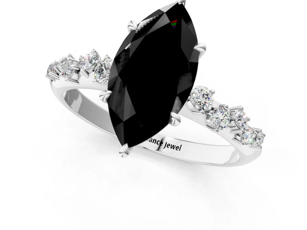 Sterling Silver Marquise Graduated Cluster Engagement Ring Setting for Black Center