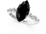 White gold Fancy Black Marquise Cut Diamond Cluster Side Stone Solitaire Ring with Prong Setting_49