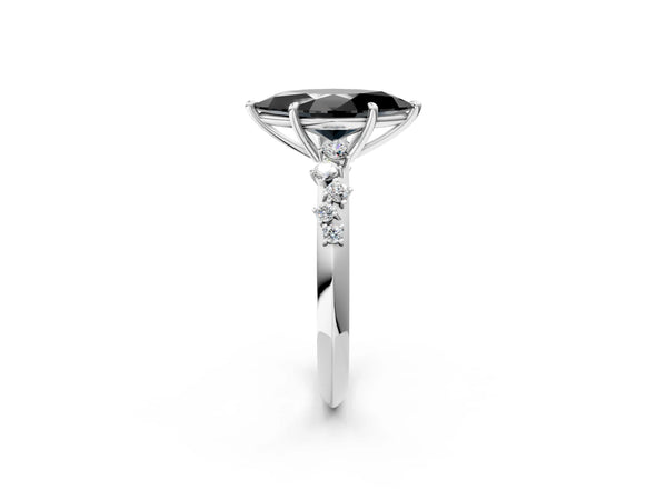 Platinum Marquise Graduated Cluster Engagement Ring Setting for Black Center