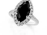 White gold Fancy Black Marquise Cut Diamond Cushion Halo Ring with Pavé Band_13