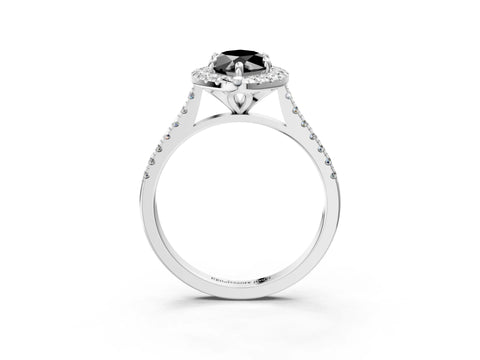 White gold Fancy Black Marquise Cut Diamond Cushion Halo Ring with Pavé Band_15
