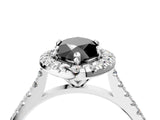 White gold Fancy Black Marquise Cut Diamond Cushion Halo Ring with Pavé Band_16