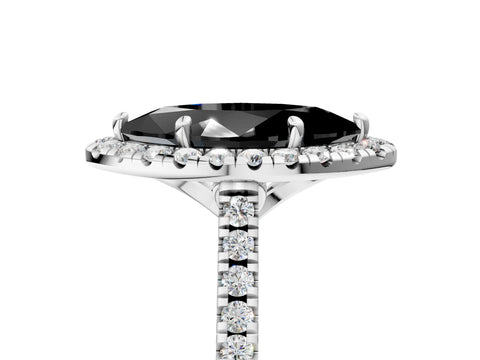 White gold Fancy Black Marquise Cut Diamond Cushion Halo Ring with Pavé Band_17