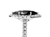 White gold Fancy Black Marquise Cut Diamond Cushion Halo Ring with Pavé Band_17