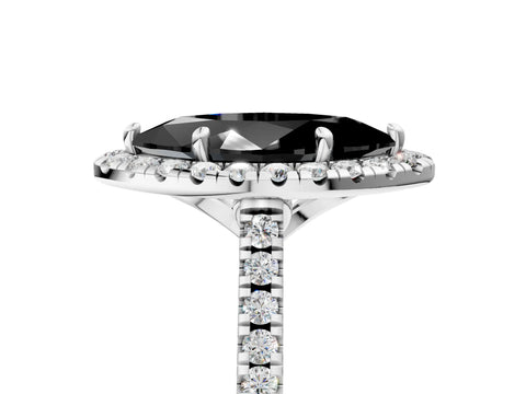 White gold Fancy Black Marquise Cut Diamond Cushion Halo Ring with Pavé Band_5