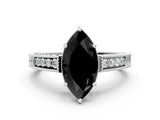 White gold Fancy Black Marquise Cut Diamond Engagement Ring with Milgrain Channel Set Band and Prong Setting