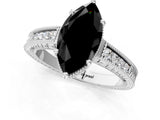 White gold Fancy Black Marquise Cut Diamond Engagement Ring with Milgrain Channel Set Band and Prong Setting_1