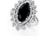White gold Fancy Black Marquise Cut Diamond Floral Double Halo Engagement Ring with Prong Setting_37