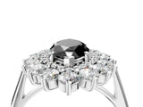 White gold Fancy Black Marquise Cut Diamond Floral Double Halo Engagement Ring with Prong Setting_64