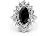 White gold Fancy Black Marquise Cut Diamond Floral Double Halo Engagement Ring with Prong Setting_84